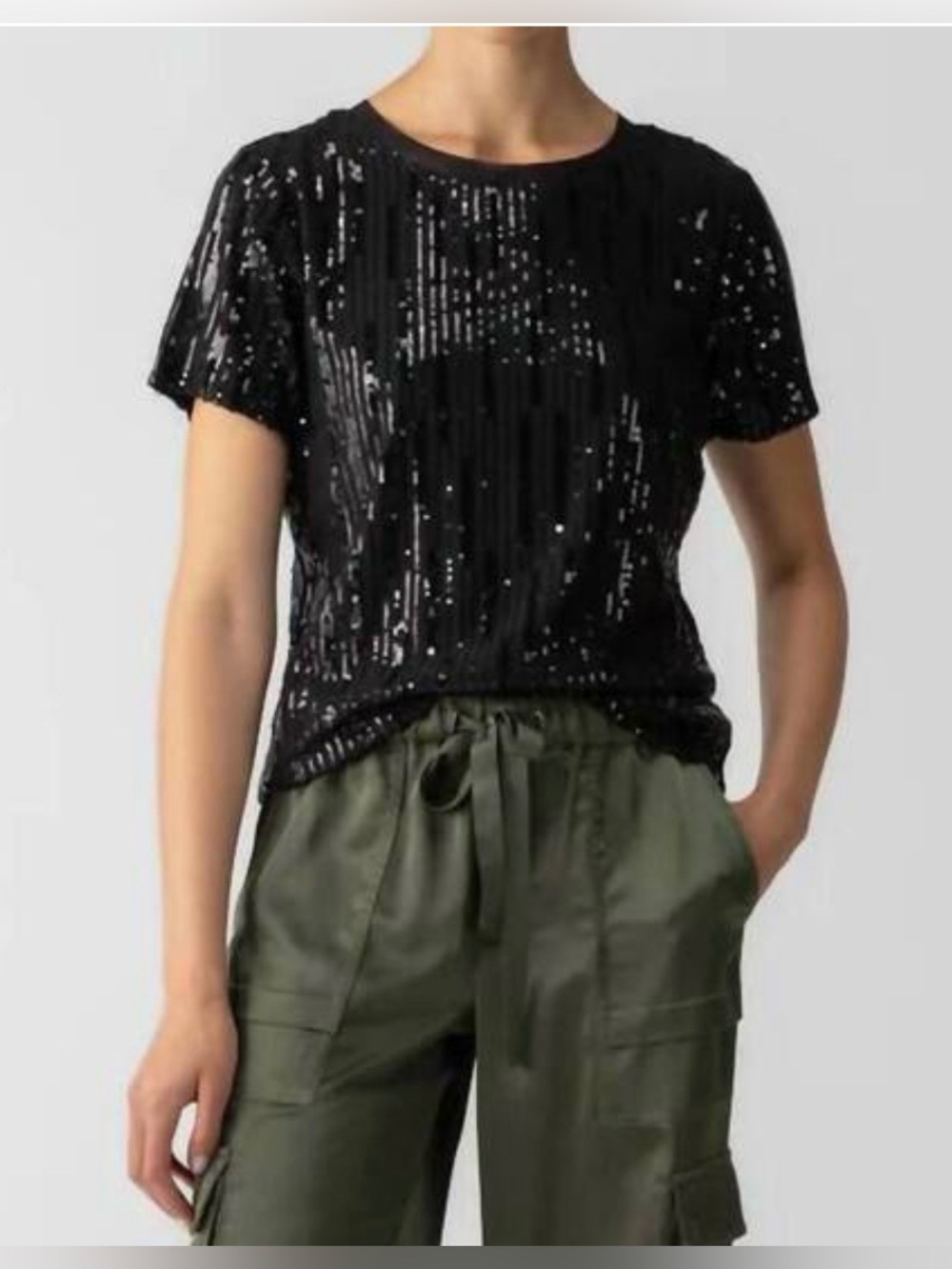 Sanctuary Black Sequin Short Sleeve Festive Lined Perfect Tee